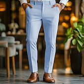 cheap Business Suits-Men&#039;s Linen Pants Dress Pants Trousers Summer Straight Leg Plain Comfort Breathable Casual Daily  Standard Fit Sky Blue Beige