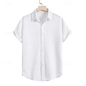 economico camicia da uomo con bottoni-Per uomo Camicia Camicia Estiva Camicia casual Camicia da Spiaggia Camicia con Bottoni Bianco Manica Corta Colore Solido / Tinta Unita Bavero Vacanza Camicia hawaiana Abbigliamento Poliestere Moda