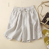 お買い得  コットンリネンショートパンツ-女性用 リネン風ショートパンツ ショーツ スラックス ストリートファッション カジュアル ショート ナチュラルウエスト 平織り ポケット 弾性巾着デザイン 快適 ストリート 祝日 カジュアル／普段着 ブラック イエロー ブルー オレンジ 夏 レギュラー