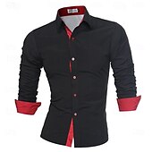 baratos camisas masculinas não de ferro-Homens Camisa Social Saia camisa de colarinho camisa de botão Tecido Casamento Festa Preto Branco Vinho Azul Marinho Escuro Manga Longa Aberto para a Lateral Primavera &amp; Outono Roupa