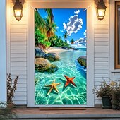 ieftine Capacele ușilor-Decorațiuni de ușă cu plajă de vară huse pentru ușă tapiserie de ușă draperie de ușă decor de fundal pentru ușă banner de ușă interioară/exterioară pentru ușa din față a fermei