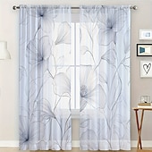cheap Sheer Curtains-2-piece Set of Plant Floral Pattern Sheer Window Decoration, Screen Windows Can Be Used For Privacy Protection Room Decoration Bedrooms Kitchens