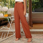 cheap Plain Cotton Linen Pant-Women&#039;s Cotton Linen Pants Slacks Streetwear Casual Full Length Natural Plain Elastic Waist Comfy Comfortable Casual Daily Weekend Grey Navy Black Army Green Summer Regular Fit