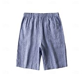 tanie Męskie szorty elitarnie-męskie szorty 100% lniane w jednolitym kolorze za kolano codzienne wakacje styl etniczny niebieski khaki