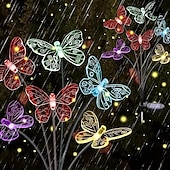 abordables Éclairage paysager-LED solaire papillon lumière pelouse lampe extérieure ip65 étanche 2 modes lumières de jardin cour jardin couloir paysage éclairage décor lumière 1/2 pièces