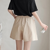 baratos Shorts de linho de algodão-Mulheres Shorts de algodão e linho Calção Calças Roupa de rua Casual Curto Natural Tecido Bolsos Design de cordão elástico Confortável Exterior Ao ar livre Feriado Verde Floresta Ferrugem Azul