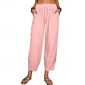 economico Pantaloni in lino e cotone semplici-Per donna Pantaloni in cotone e lino Pantaloni Eleganti Streetwear Casual Lunghezza intera Naturale Semplice Tasca Elastico in vita Comodo Confortevole Uscire Weekend Vinaccia Grigio Nero Bianco
