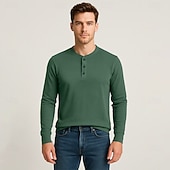 baratos Camisetas e Regatas Elite Masculinas-Homens Camiseta Manga Longa Cor Única Neutra Diário Casual Abotoar Henley Escola Casa Trabalho Todas as Estações Verde Escuro Cinzento Escuro Preto Camiseta Henley