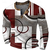 economico Geometrico-Per uomo Pop art Color Block Geometrico Camicia Henley Waffle Stile casual Classico Manica lunga Stampa 3D Di tendenza Originale Essenziale Esterno Giornaliero Primavera &amp; Autunno Rosso Blu Marrone