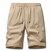 baratos Clássico-Homens Bermuda Cargo Calção Shorts de verão Com Cordão Cintura elástica Bolso multi Número Conforto Vestível Comprimento do joelho Ao ar livre Esporte Diário Moda Casual Preto Cáqui