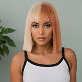 cheap Synthetic Trendy Wigs-Synthetic Wig kinky Straight Yaki Straight Deep Parting Neat Bang Machine Made Wig 12 inch A1 Synthetic Hair Women&#039;s Classic Comfortable Color Gradient Multi-color