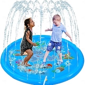 abordables Jouets de Plage et de Plein Air-Tapis de jeu d&#039;eau d&#039;extérieur de 39 pouces, motif de vie marine multicolore, tapis anti-éclaboussures en PVC durable avec arroseur, antidérapant bleu &amp;gonflable idéal pour les jouets aquatiques