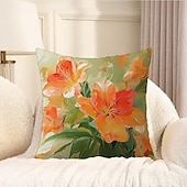 baratos estilo floral e plantas-Capa Decorativa de Almofadas com Flores Pintadas 1PC Capa Macia Quadrada para Almofadas de Sofá para Quarto Sala de Estar
