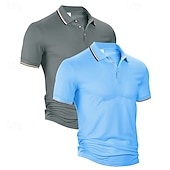 お買い得  メンズ クラシックポロ-マルチパック 2個 男性用 ラペル 半袖 緑+白 ボタンアップポロ ゴルフシャツ ゴルフポロシャツ ボタン 平織り バケーション デイリーウェア ポリエステル 夏