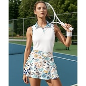baratos Conjunto de Ténis Feminino-Women's Floral Sports Set Tennis Set Tennis Skirts Tennis Shirt 2 Pieces Sleeveless Patchwork Print Breathable Tennis Golf Badminton Turndown Skirt Blue Tennis Clothing