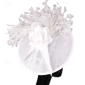 voordelige Bruiloft Zendspoel-Helm Veren Sinamay Bruiloft Avond Feest Elegant Bruiloft Met Veer Bloem Helm Hoofddeksels