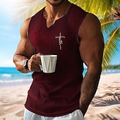preiswerte Fitness Tank-Tops-Herren Weste Unterhemd Ärmelloses Shirt Ärmellos V Ausschnitt Frühling &amp; Sommer Muster Mode Designer Urlaub Straße Ausgehen Weiß Wein Dunkelgray Top T-Shirt für Herren