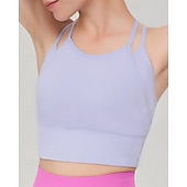 economico Reggiseni sportivi &amp; gilet-Per donna Reggiseno spag Crisscross Back Comodo Traspirante Finto due pezzi Semplice Sport Abbigliamento sportivo Nero Viola Yoga Fitness