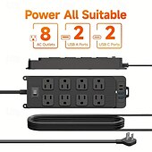 cheap Household Appliances-Flat Plug Surge Protector Power Strip with 5ft/10ft Extension Cord, 8 AC Outlets &amp; 4 USB Ports (2 USB-A, 2 USB-C)
