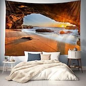 cheap Ocean Beach Tapestry-Landscape Ocean Cave Tapestry Large Tapestry Mural Decor Photograph Backdrop Blanket Curtain Home Bedroom Living Room Decoration