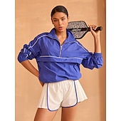 baratos Jaqueta de golfe feminina e pulôver-Pulôver feminino grande com zíper e meio zíper para pickleball, tênis, golfe