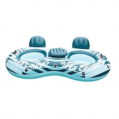 abordables Piscinas, Jacuzzis &amp; Suministros-Sillón flotante inflable para piscina doble, para 2 personas, con respaldo grande, de PVC resistente, con portavasos, resistente a los rayos UV y a las perforaciones, con capacidad de almacenamiento