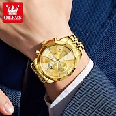 abordables Relojes de Cuarzo-Reloj de pulsera Olevs 3673 para hombre, con esfera romboidal y fase lunar, de acero inoxidable macizo, resistente al agua y fecha.