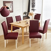 abordables Funda para silla de comedor-1/2/6 fundas elásticas para sillas de comedor y fundas antideslizantes impermeables de moda para sillas de comedor fundas simples de cuero artificial adecuadas para la decoración del hogar hotel