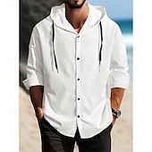 cheap Men&#039;s Casual Shirts-Men&#039;s Shirt Summer Shirt Casual Shirt Beach Shirt Button Up Shirt Black White Dark Navy Brown khaki Long Sleeve Plain Hooded Holiday Casual Daily Button-Down Clothing Apparel Polyester Fashion Casual