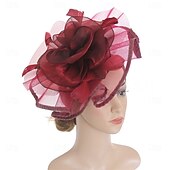 billige Fascinatorer-Hodeplagg Fjær Organza Fedora Hatt Bryllup Kveld Fest Te Fest Hesteløp Cocktail Vintage Sjarmerende Med Fjær Blomster Hodepryd Hodebekledning