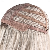 abordables Perruques Synthétiques Sans Bonnet-Perruque Synthétique Lisse Droit crépu Coupe dégradée Frange Droite Fabriqué à la Machine Perruque 20 pouces A1 Cheveux synthétiques Femmes Doux Classique Cheveux Mèches / Balayage Blanc