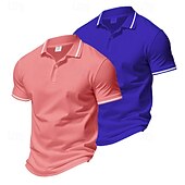 cheap Men&#039;s Classic Polo-Multi Packs 2pcs Men&#039;s Lapel Short Sleeves White+Pink Button Up Polos Golf Shirt Golf Polos Shirts Plain Vacation Daily Wear Polyester Summer