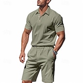 cheap Men&#039;s Classic Polo-Men&#039;s Golf Shirt Golf Polos Shirts Work Casual Lapel Short Sleeve Basic Modern Plain Buttons 2 Piece Summer Regular Fit Apricot Black White Navy Blue Light Grey Army Green Golf Shirt