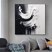 ieftine Picturi Abstracte-pictură în ulei realizată manual, pânză, artă de perete, decorare modernă, abstractă, alb-negru, pentru decorarea casei, cadru întins, pictură suspendată/pictură rulată fără cadru, neîntinsă