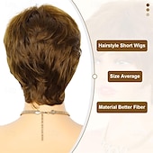 abordables perruque plus âgée-Perruque courte brune coupe lutin, perruques courtes en cheveux superposés avec frange, perruque de remplacement en cheveux synthétiques duveteux pour femmes, perruques de costumes d&#039;Halloween
