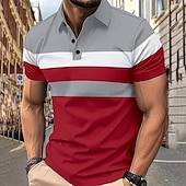 billiga Klassisk pikétröja för män-Multipack 3 par Herr Kavajslag Kort ärm Grå + röd + blå Knapp upp Polos Golftröja Golf pikétröjor Lappverk Färgblock Semester Dagliga kläder Polyester Sommar