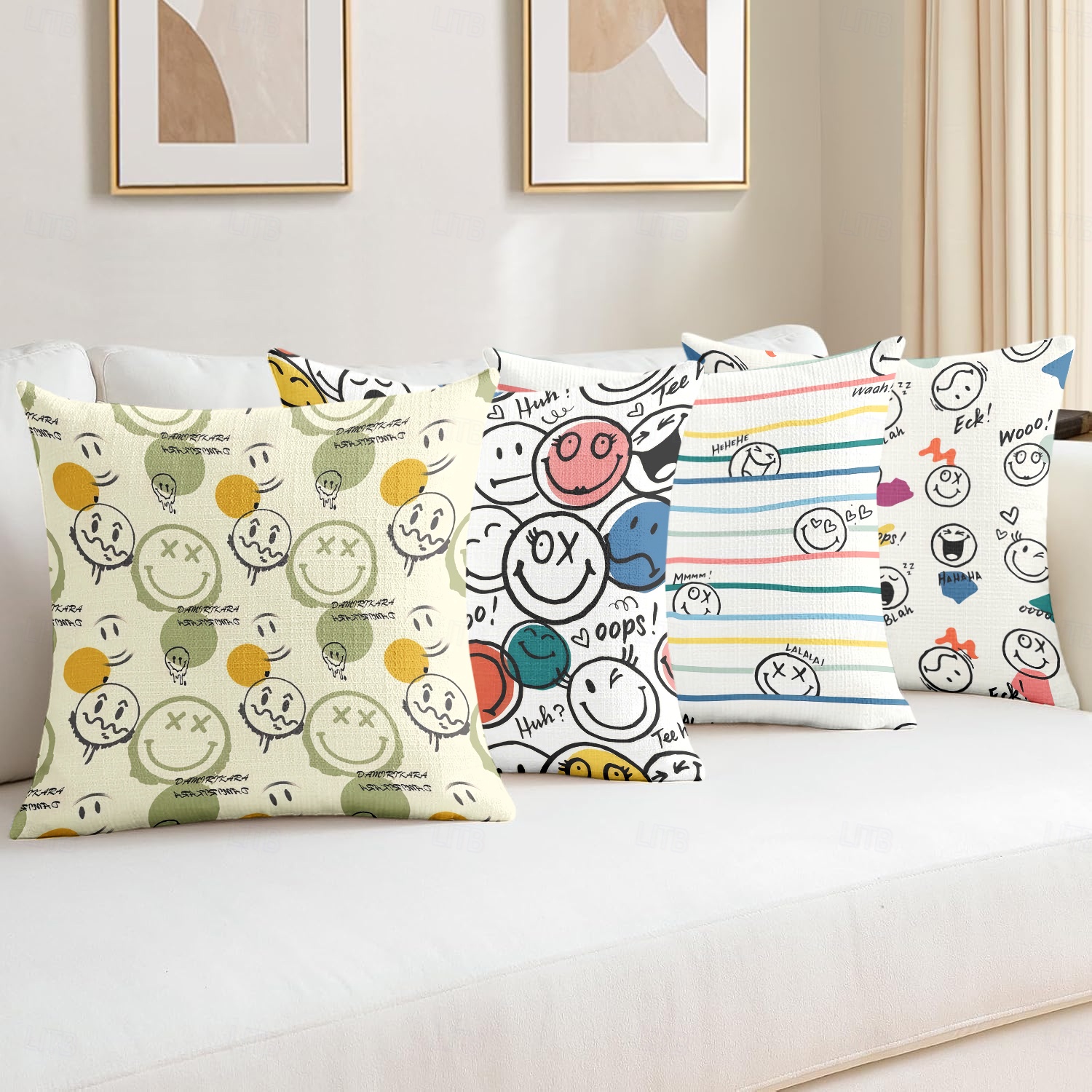 baratos Fronhas de Almofadas de Decoração-Sorriso Feliz Capas de Almofada Decorativas 1PC Almofada Quadrada Macia para Sofá para Quarto Sala de Estar Cadeira