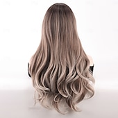 abordables Perruques Synthétiques Sans Bonnet-Perruque Synthétique Ondulé Ondulation profonde Coupe dégradée Avec frange Fabriqué à la Machine Perruque 24 pouces A1 Cheveux synthétiques Femmes Classique Confortable Cheveux Mèches / Balayage Blond