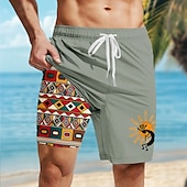 abordables Retro Vintage &amp; Ética-Hombre azteca Étnico Kokopelli Pantalones cortos forrados Bañador 2 en 1 Pantalones de Natación Media cintura retro de la vendimia Festivos Ropa de playa Bolsillos laterales con forro de compresión