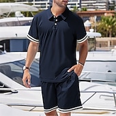 cheap Vacation-Men&#039;s Golf Shirt Golf Polos Shirts Work Casual Lapel Short Sleeve Basic Modern Color Block Patchwork 2 Piece Summer Regular Fit Black White Navy Blue Dark Green Khaki Light Grey Golf Shirt