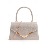 cheap Clutches &amp; Evening Bags-Women&#039;s Glitter Evening Clutch Bag with Chain Strap – Elegant Structured Top Handle Purse for Weddings, Cocktail Parties and Formal Events
