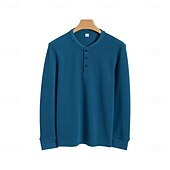 baratos Camisetas e Regatas Elite Masculinas-Homens Camiseta Manga Longa Cor Única Neutra Diário Casual Abotoar Henley Escola Casa Trabalho Todas as Estações Verde Escuro Cinzento Escuro Preto Camiseta Henley