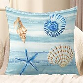 baratos Fronhas de Almofadas de Decoração-Capa de Almofadas Decorativas de Conchas do Oceano 1PC Capa de Almofada Quadrada Macia para Sofá Cama Sala de Estar