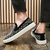 levne Pánské nazouváky a mokasíny-pánské černé slip-on boty s perleťovými detaily - elegantní společenské tenisky na svatby, taneční večírky a luxusní akce