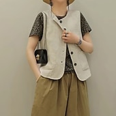 abordables Chemises-Femmes Chemises inspirées du lin Uni Actif Occasionnel Sans manches Col ras du cou Hauts Réguliers Quotidien Fête Sortir Boutons Avec Poches Noir Vert Abricot Été