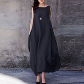 abordables Robes-Femmes Robe Longue Maxi Robe Robes en coton et lin Robe Décontractée Mode Extérieur Soirée Fête Coupe régulière Uni Sans manches Col ras du cou Noir Blanche Violet Été