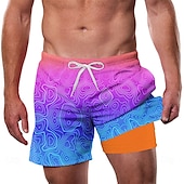 billiga Ocean Print-Herr Hav Gradientfärg Fodrade shorts 2 i 1 simshorts Badshorts Medium Midja Hawaiisk Semester Helgdag Standkläder Sidfickor Med kompressionsfoder Elastisk dragsko i midjan Designer Kläder