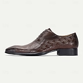 baratos Sapatos Sociais Clássicos-oxfords masculinos de couro marrom com relevo – sapatos kentucky derby para negócios e eventos especiais