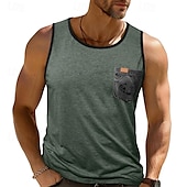 お買い得  ジム用タンクトップ-男性用 タンクトップ ベスト ノースリーブシャツ ノースリーブ クルーネック 夏 カラーブロック ファッション クラシック 快適 ポケット バケーション カジュアル 祝日 ダークレッド ダークネイビー ブルー メンズトップTシャツ