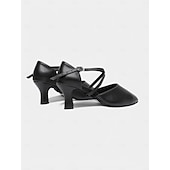 cheap Ballroom Shoes &amp; Modern Dance Shoes-Women&#039;s Black Cross Strap Closed-Toe Latin Dance Shoes with Low Heels – Comfortable Performance Ballroom Shoes for Beginners and Social Dancers